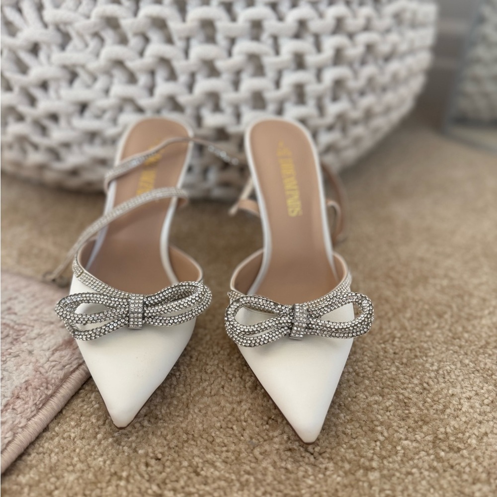 Dream Pairs White Heels with Silver Embellishments